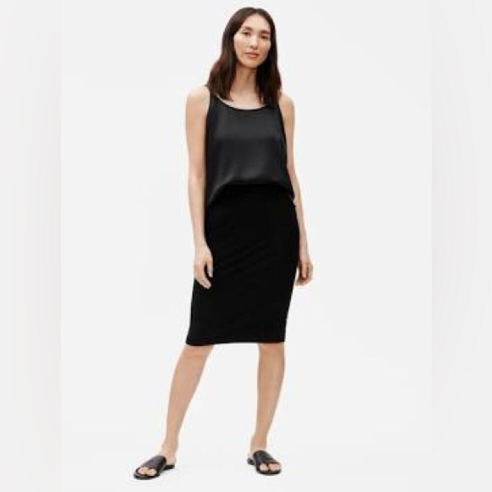 Eileen Fisher System Stretch Crepe Pencil Skirt Black Small Below Knee